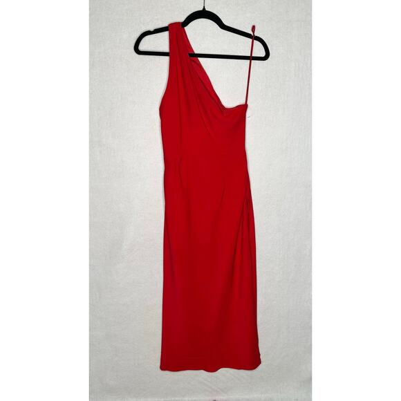 NWT Line & Dot One Shoulder Draped Slit Midi Dress – Red – Size M - Picture 6 of 13